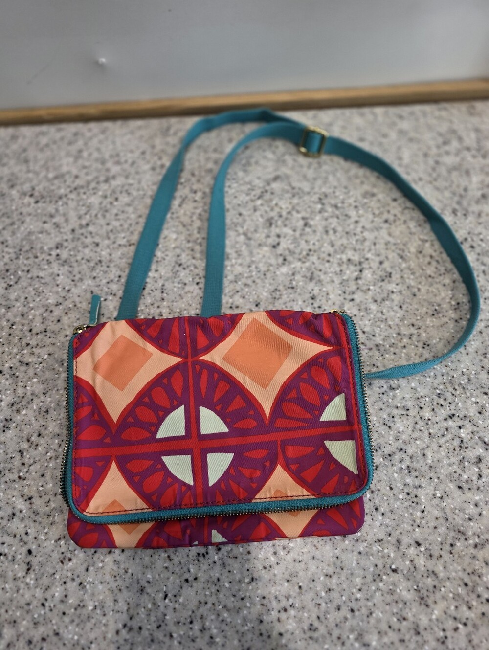 Fossil Multicolor Geometric Crossbody Bag with Teal Strap
